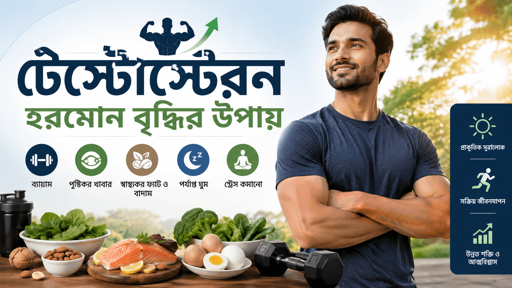 টেস্টোস্টেরন হরমোন বৃদ্ধির উপায়: প্রাকৃতিকভাবে শক্তি, স্বাস্থ্য ও আত্মবিশ্বাস বাড়ানোর পূর্ণাঙ্গ গাইড টেস্টোস্টেরন হরমোন বৃদ্ধির উপায়: প্রাকৃতিকভাবে শক্তি, স্বাস্থ্য ও আত্মবিশ্বাস বাড়ানোর পূর্ণাঙ্গ গাইড